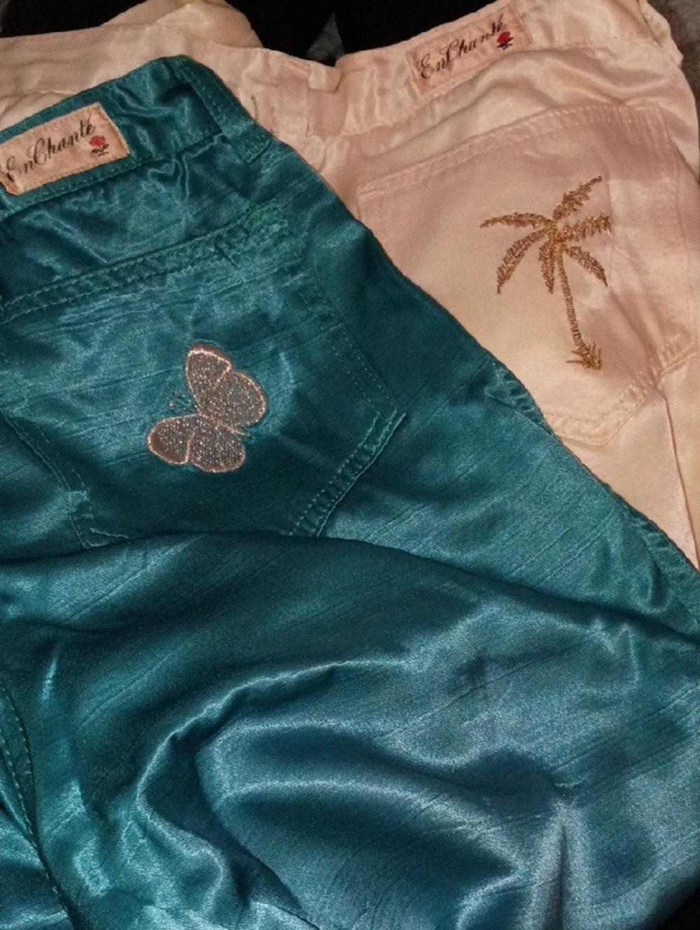 En Chanté Vintage Bundle Women's Classic Satin Embroidered Trouser Pants Size 12